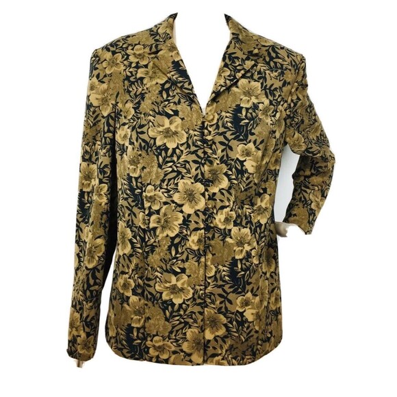 Vintage 80s 90s Floral Black Brown Button-Up Business Blazer Jacket Size 14 - Picture 4 of 8